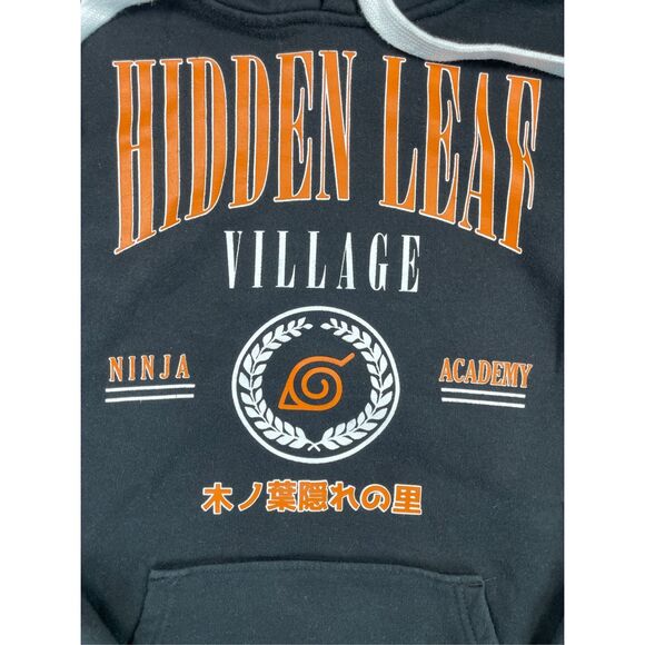 BoxLunch Naruto Hoodie Men M Black Hidden Leaf Anime Shippuden Ninja Academy - Picture 2 of 7